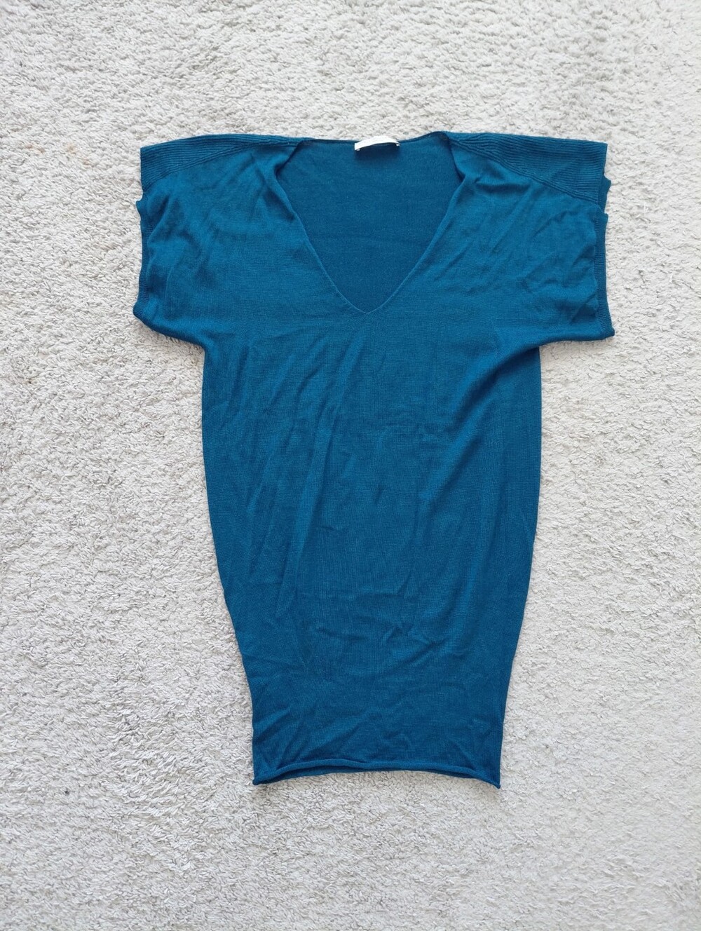 Stella McCartney Teal Short-Sleeve V-Neck Cashmere Mini Dress